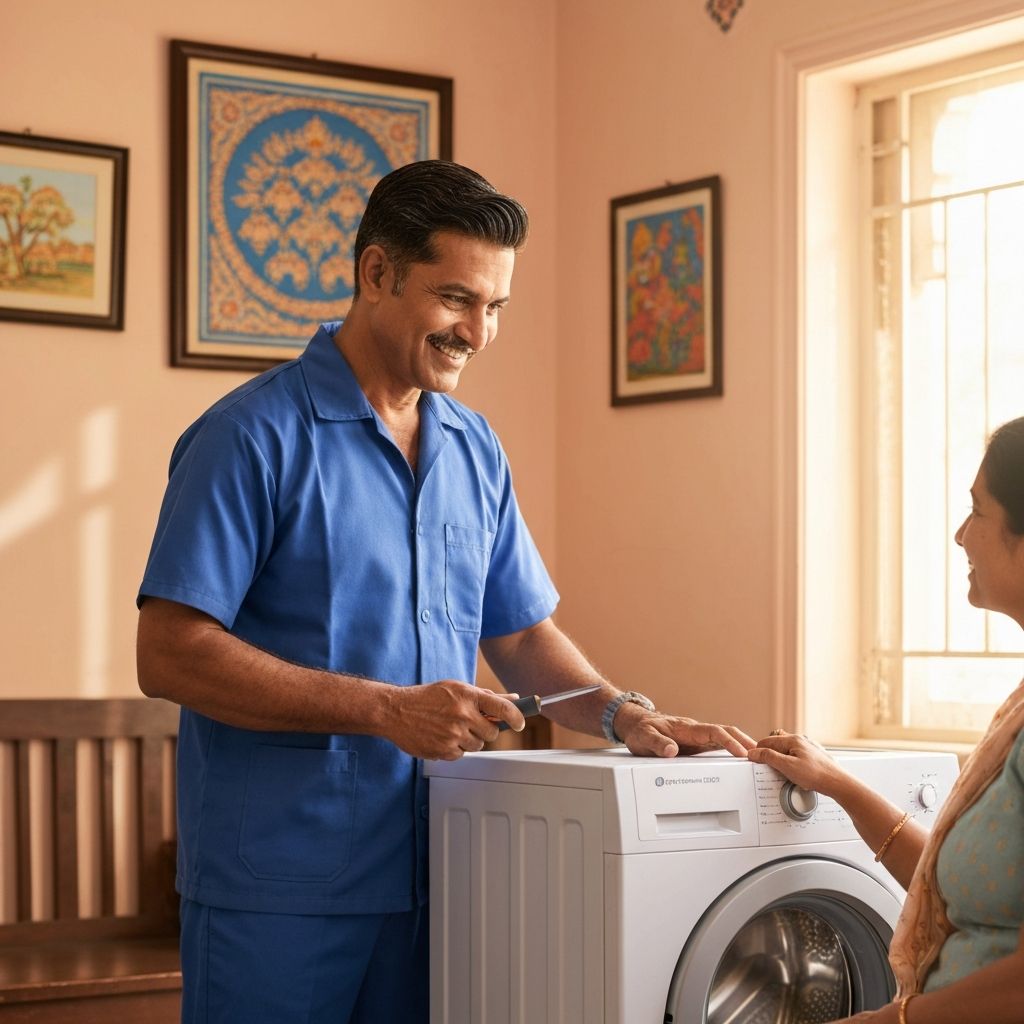Technician on home visit for appliance repair